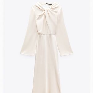 ZARA CHAMPAGNE OYSTER SATIN MIDI DRESS MEDIUM NWT